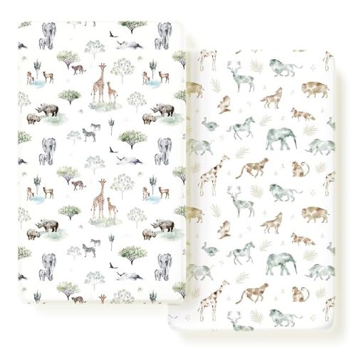 Soft Jersey Knit Fitted Crib Sheets 2 Pack - Savannah Animals
