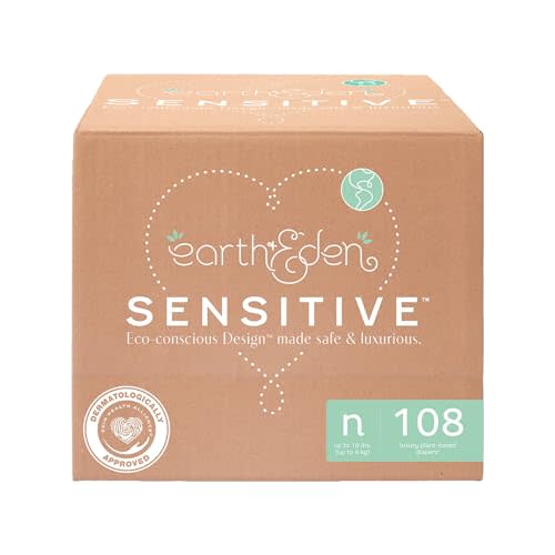 Earth & Eden Sensitive Baby Diapers, Newborn (108 Count) - Eco-Conscious & Hypoallergenic Diapers - No Harsh Chemicals - Comfortable and Gentle on Skin - Dermatologically Approved