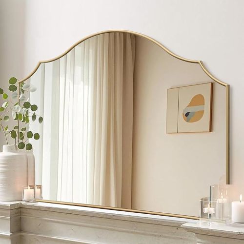 Besdomus Gold Scalloped Wall Mirror: 40"x29" Large Modern Minimalist Bathroom Mirror - Decorative Vanity Arched Mirrors for Dresser/Entryway/Fireplace/Mantle/Living Room - Home Decor for Housewife