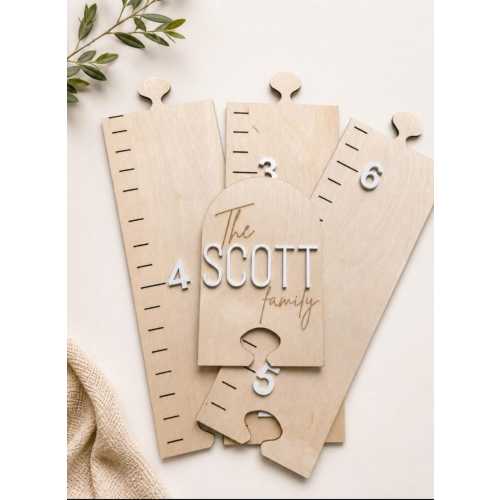 Personalized Wooden Growth Chart Ruler Puzzle Piece Height Chart Custom Kids Growth Tracker Nursery Wall Decor | Family Growth Board