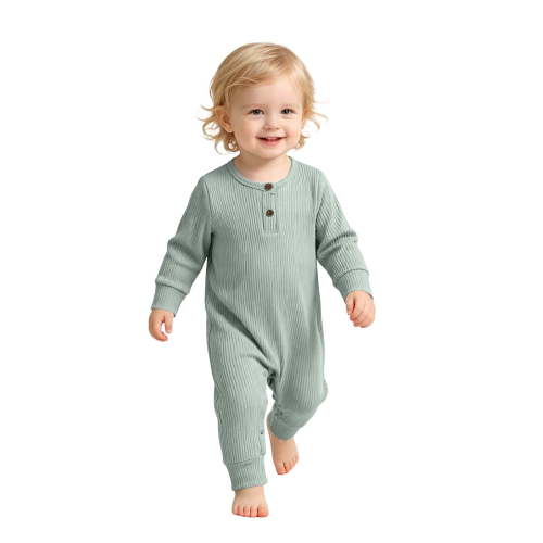 Infant Boys Girls Romper Fall Outfits, Newborn Baby Jumpsuit Romper, Cotton Knit Long Sleeve Button Overalls Bodysuits Baby Clothes for Boys and Girls