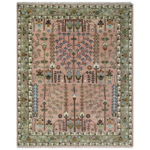 Pink, Olive and Beige Traditional Vintage Heriz Serapi Wool Rug – The Rug Decor