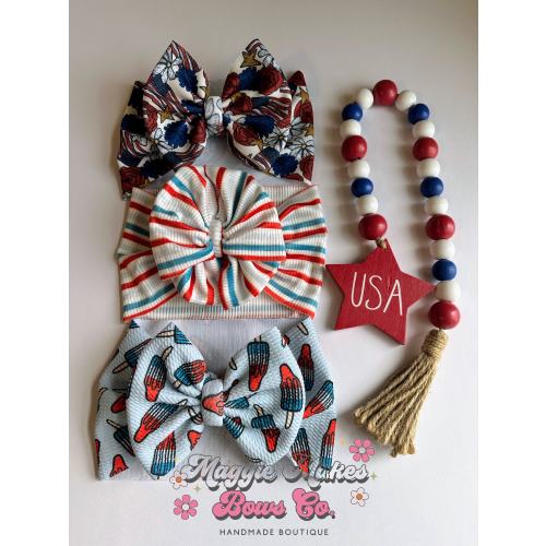 4th of July Headwrap, Memorial day bows, Forth of July bow, patriotic bows, mama headwraps, bomb pop bow, messy bow, headwrap, headband, bow