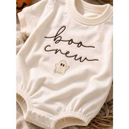 Boo Crew Baby Romper, Embroidered Halloween Baby Outfit, Cute Ghost Romper, Spooky Season Infant Outfit, Halloween Baby Gift
