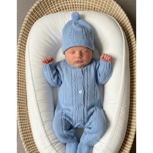 Knit Newborn Blue Spanish Style hospital outfit made in Spain Knitted Set tricot baby sala maternidad tejido español
