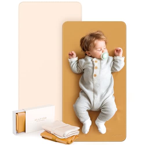 2 Pack Vegan Leather Baby Changing Mat, Large 30" x 17" Waterproof Foldable Diaper Mat, Wipe-Clean Portable Changing Pad for Travel, Home & Diaper Bag, Baby Shower Gifts for New Moms (Beige & Brown)
