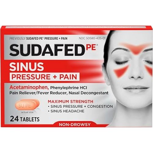 Sudafed PE Sinus Pressure + Pain Relief Tablets, Non-Drowsy, 24 Ct