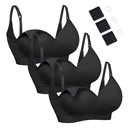 HOFISH 3 Pack Nursing Bras for Breastfeeding, Wireless V Neck Maternity Women Pregnancy Sleep Bralette with Extra Extenders