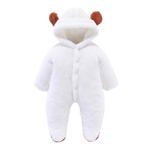 Infant Boys Fleece Bodysuit - Warm Windproof Long Sleeve Winter Jumpsuit With Bear Ears Hood Newborn Boy Winter Clothes Newborn Boy Clothes 6-9 Months