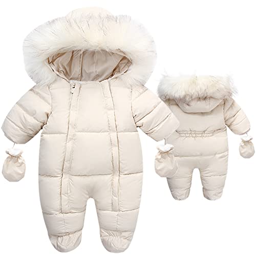 Fairy Baby Infant Baby Winter Snowsuit Coat Romper Hooded Double Zipper Fur Collar Warm Jumpsuit for Boys Girls 6-24 Months