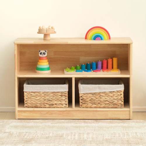 Rubber Wood 3-Compartment Montessori Shelf