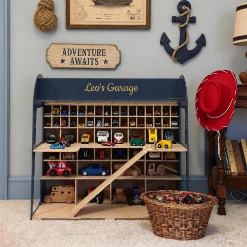 Toy Car Storage, Wooden Toy Car Parking Garage, Personalized Toddler Gift, Car Organizer for Boys, Birthday Gift for Kids