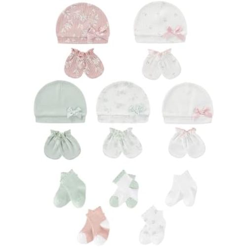 Baby Hats Mittens and Socks Set Soft Cotton Newborn Hat Glove for Boys Girls 0-6 Month