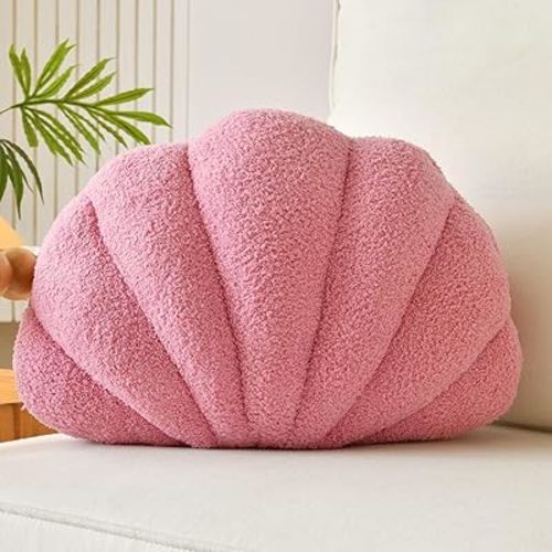 Seashell Throw Pillows, Shell Shaped Throw Pillows, Soft Home Decorative Pillow Plush Cushion for Bed Couch Living Sofa Room Decor Accent Throw Pillow (13x10 Inch, Dusty Pink)