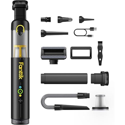 Fanttik Slim V10 APEX Cordless Car Vacuum, 4-in-1 Portable Mini Handheld Vacuum, 19000pa Suction Power, Upgraded Smart Digital Display, 2 Suction Modes for Car, Office Desk, Keyboards (Black)