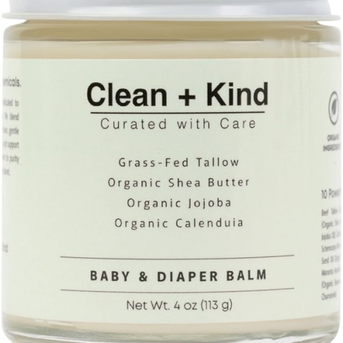 Clean + Kind Organic Diaper Balm – 4 oz Baby Diaper Rash Cream – Soothes & Protects Sensitive Skin with Grass-Fed Tallow, Shea Butter, Jojoba & Calendula – Petroleum-Free, Organic Baby Balm