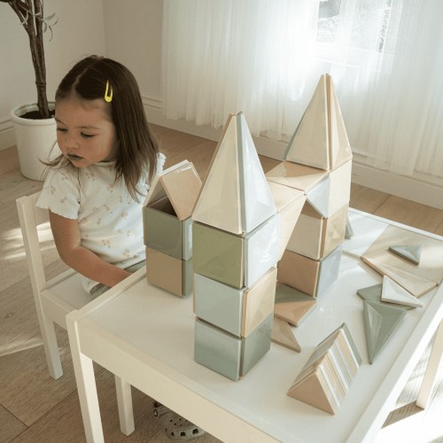 Square House 60 Piece Set 60pcs Magnet Building Tiles Opaque Magnetic 3D Blocks Construction