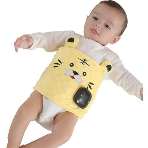 Smart Charging Baby Colic and Gas Relief - Baby Heating/Vibrating Tummy Wrap,Slight Vibration and Gentle Heat Relief of Upset Stomach and Helps Baby Fall Asleep Yellow Tiger