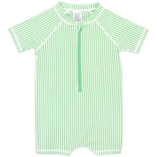 RuffleButts Infant Short Sleeve One Piece Rash Guard - Spring Green, Size: 0-3m