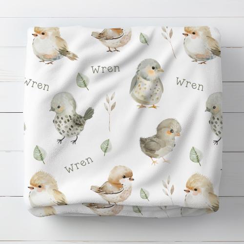 Personalized Cute Birds Baby Blanket Gender Neutral, Bird Lover Gift, Swaddle with Name, Nature Inspired Home Decor, Woodland Baby Shower