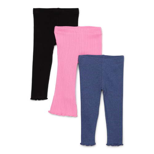 Garanimals Baby Girls Rib Jersey Leggings with Lettuce-Edge Trim, 3-Pack, Sizes 0-24M