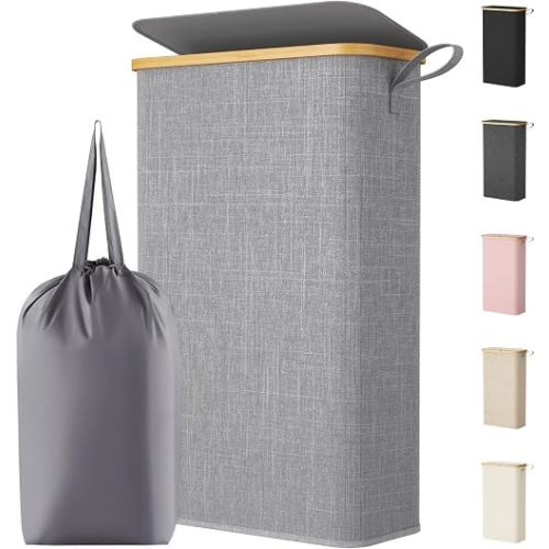 Lifewit 65L Slim Laundry Hamper with Lid and Removable Bag, Gray