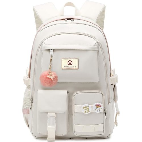 Laptop Backpacks 15.6 Inch College Backpack Elementary Middle High School Bag Large Cute Bookbags Anti Theft Travel Back Pack Casual Daypack Kids Book Bag for Teens Girls Women Students (Off-white)