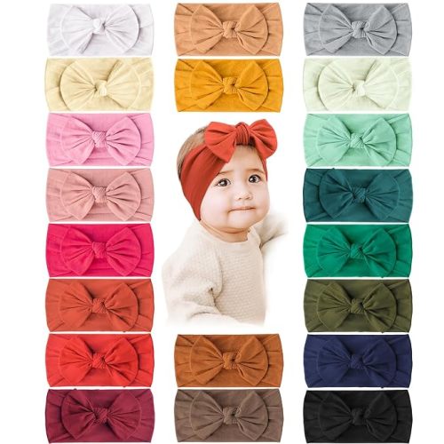 Prohouse 20 Pcs Baby Girl Bows and Headbands, Elastics Nylon Hairbands