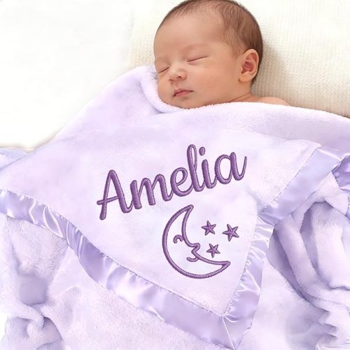Personalized Baby Blanket with Embroidered Name,Custom Baby Receiving Blankets Soft Fleece Toddler Blanket for Newborn Baby Girl Shower Gifts -36" x 36"