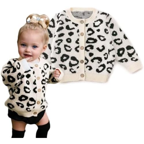 Simplee kids Baby Sweater Animal Leopard Printed Baby Cardigan for Autumn Fall