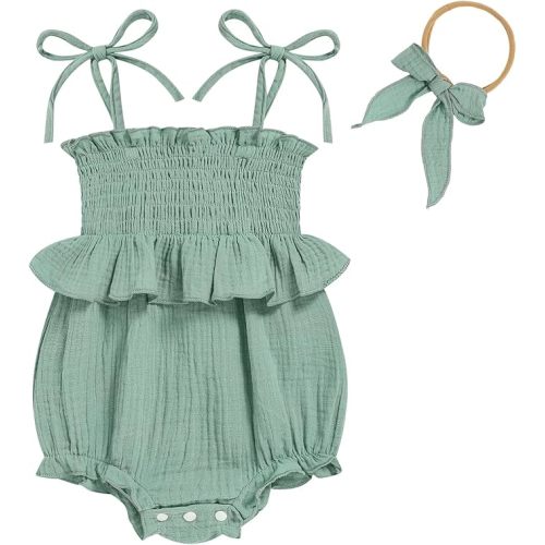 ZOELNIC Baby Girl Romper Ruffle Newborn Girl Bodysuit Jumpsuit Baby Girl Clothes Outfit (0-3 Months, Green)