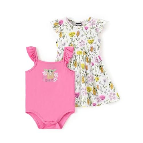 Disney Baby Girls Bodysuit and Round Neck Ruffle Sleeve Dress Clothes Outfit Set for Newborn to Infant