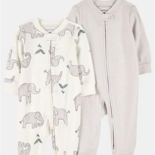 Baby 2-Pack Striped Elephant 2-Way Zip Cotton Sleep & Play Pajamas - Grey | Carter's