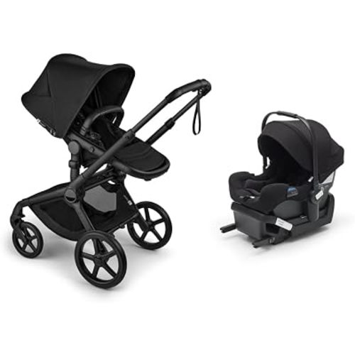 Bugaboo Fox 5 Renew Full Size All Terrain Stroller in Black and Bugaboo Turtle Air Shield by Nuna Car Seat