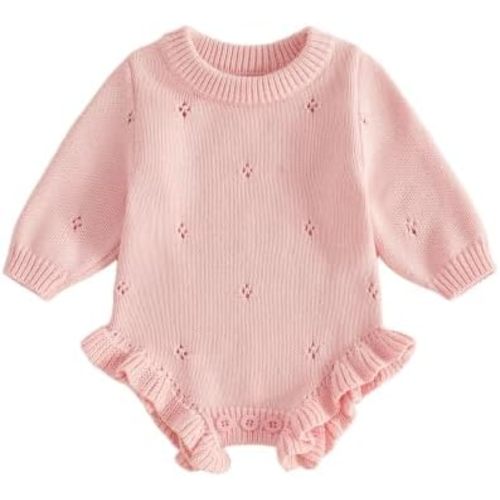 Kupretty Newborn Baby Girl Coming Home Outfit Ruffle Knit Sweater Romper