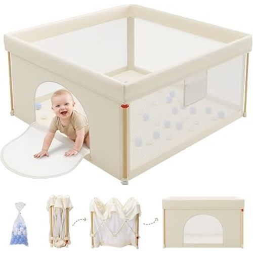 Foldable Baby Playpen, 50"×50" Play Pen for Babies and Toddlers