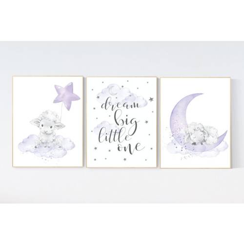 Nursery decor girl purple, nursery decor girl, nursery decor lambs, Sheep nursery decor, nursery wall art sheep, lavender and gray, lilac