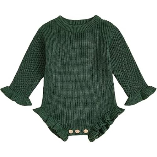 fhutpw Newborn Baby Girl Knit Sweater Romper Long Sleeve Letters Embroidery Onesie Infant Fall Winter Clothes