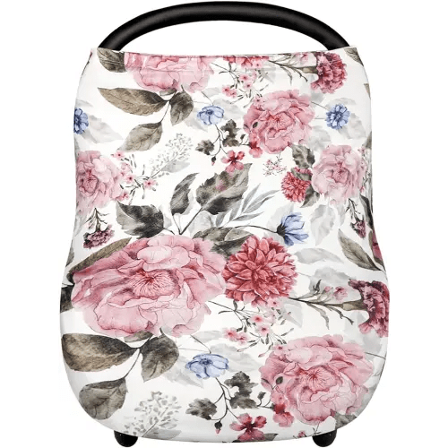 Nursing Cover Breastfeeding, Multi-use Baby CarSeat Cover Girls, Infant Stroller Car Seat Cover, Stretchy Carseat Canopy, Soft Breathable, Peony