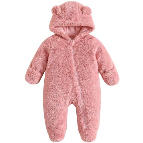 Jecson Baby Bear Outfit Newborn Clothes Infant Snowsuit Hooded Jumpsuit | Cozy Baby Snowsuit with Soft Fabric, Hooded Bear Design, and Easy Zipper, A Cute Pick for Newborn Girl Clothes in Winter.