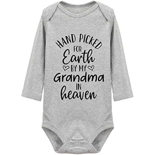 Hand Picked for Earth by My Grandma in Heaven Universal Boys and Girls Short Sleeve Bodysuits