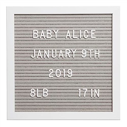 Pearhead Classic Wooden Letterboard, Gender-Neutral Baby Keepsake Nursery Décor, Photo Prop Message Board, Gray and White