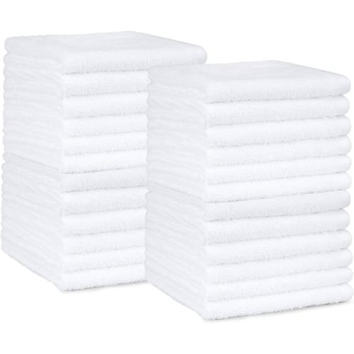Amazon Basics Highly Absorbent, Fast Drying 100% Cotton Washcloths for Bathroom, Machine Washable, Soft, 12 x 12 in, White, 60-Pack
