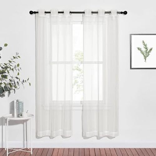 NICETOWN Sheer Curtains for Bedroom Windows, Grommet Casual Soft Voile Sheer Panels with Light Filter Window Treatments for Nursery/Bedroom, Beige, Set of 2, W37 x L72