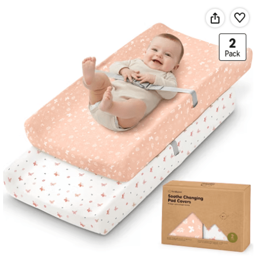 2-Pack Organic Changing Pad Covers for Girl, Boy, 100% Cotton (Butterflies) | 34x18, Soft Diaper Changing Table Pad Cover, Contour Baby Changing Pad Sheets, Gender Neutral Liners, Nursery Dresser, Fitted