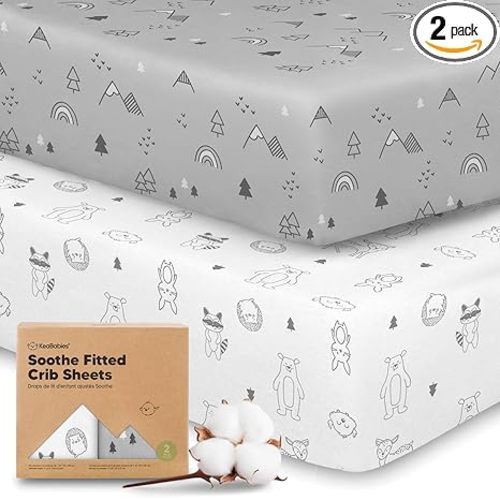 2-Pack Organic Cotton Crib Sheets for Boys, Girls - 52x28 Fitted Crib Mattress Sheet Neutral, Breathable Cover for Baby Bed Set, Toddler Mattress, Soft & Cute Prints (Woodland)