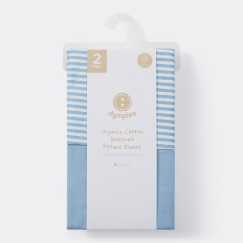 Dymples Fitted Bassinet Sheet 2 Pack - Blue