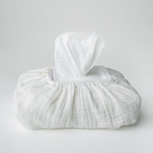 Baby Wipes Cover – Universal Size, One Size Fits All Wipes Packages | Muslin Cotton Tissue Cover for Nursery, Diaper Bag & Changing Table, Station | Gingham & Neutral Patterns (Cream)
