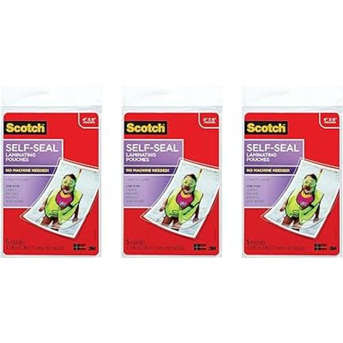 3 Pack of 5 Scotch 4 x 6 Inches Self-Sealing Laminating Pouches