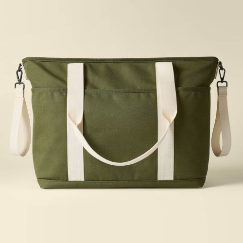 Canvas Tote Solid Shoulder Diaper Bag - Dark Green and Ivory - Cloud Island™